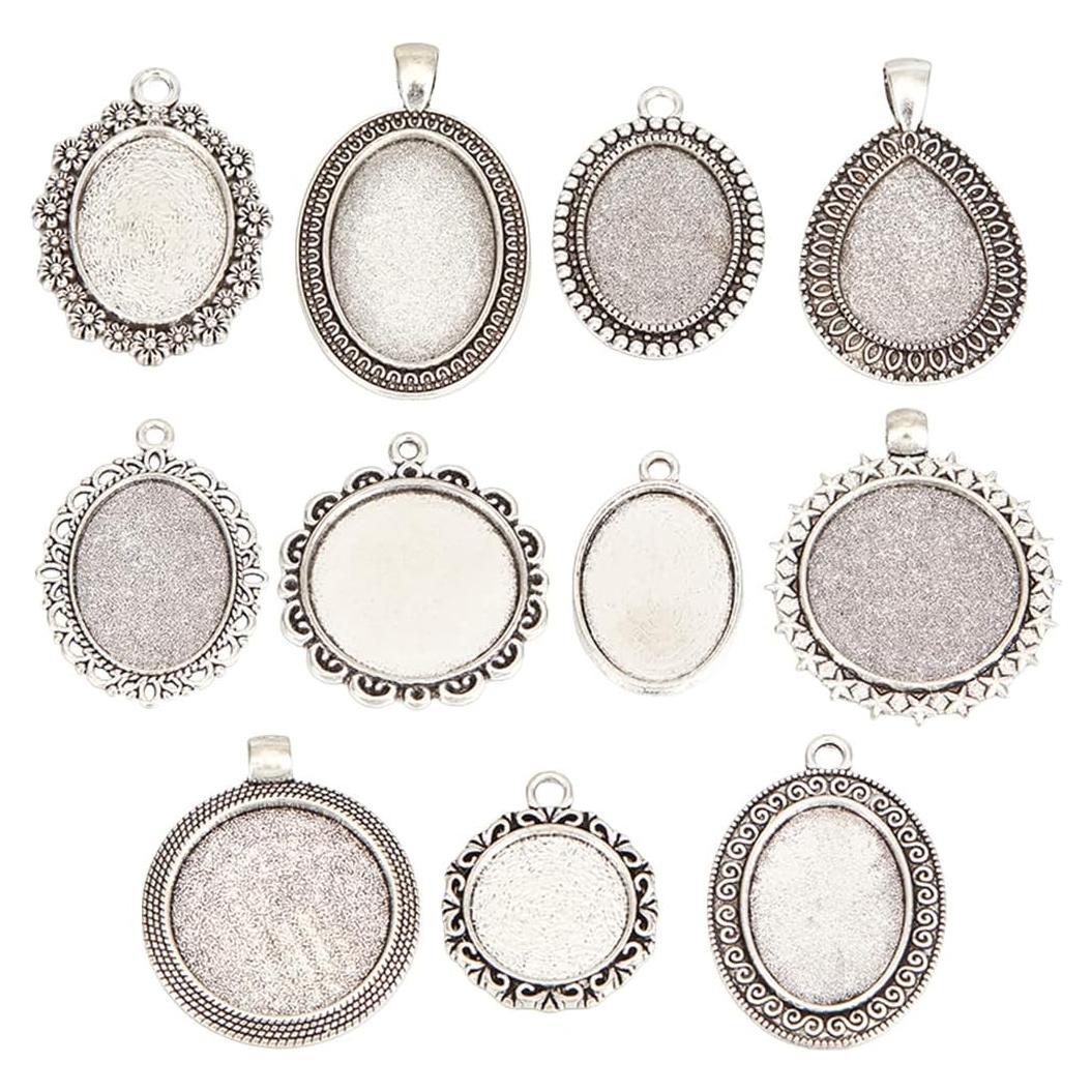 Kit de 44 Piezas de Pendientes Cabochón SUNNYCLUE - 11 Estilos de Bezel Plata para Joyería DIY