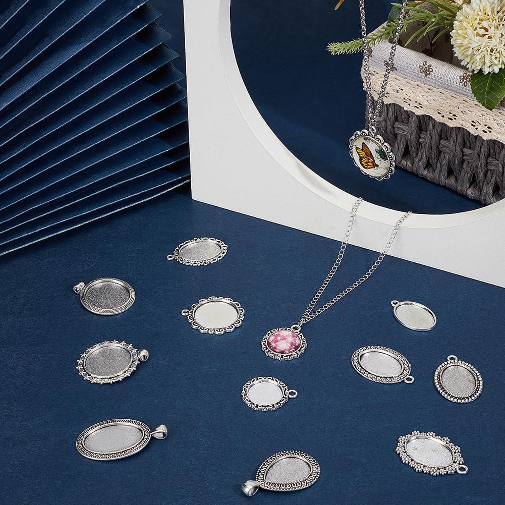 Kit de 44 Piezas de Pendientes Cabochón SUNNYCLUE - 11 Estilos de Bezel Plata para Joyería DIY