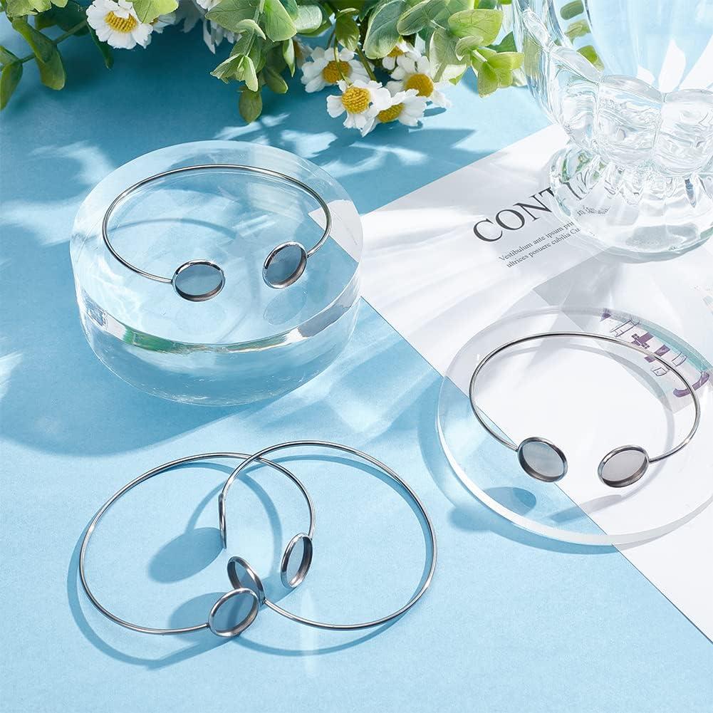 WEBEEDY 12mm Blank Cuff Bracelet Bezel Trays Cabochon Bezel Blank Tray Stainless Steel Bracelet Bangle Bracelet Bezel Blank Settings