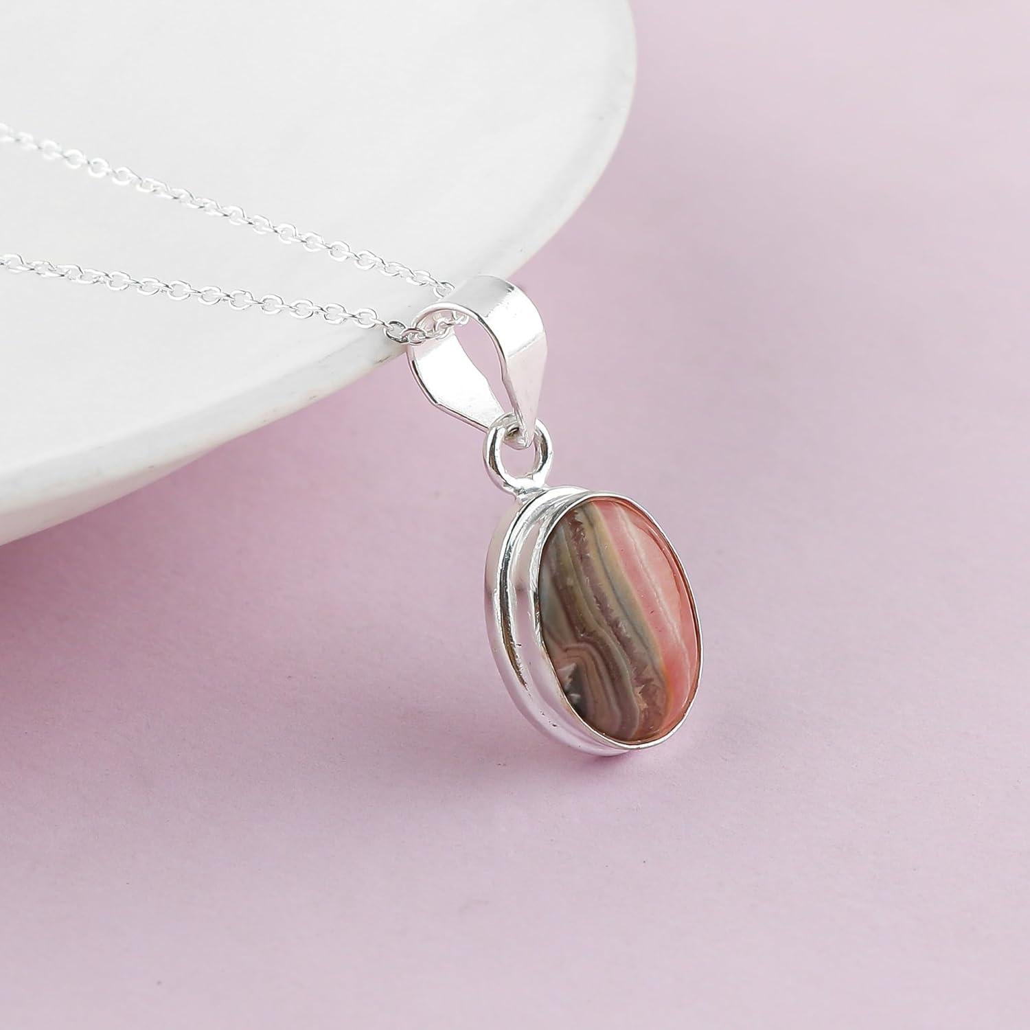 Colgante de Rodocrosita Ovalada YASHEE con Bezel 40.6 cm