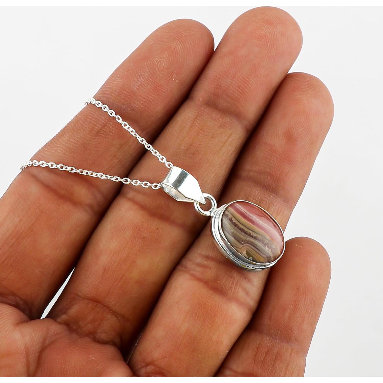 Colgante de Rodocrosita Ovalada YASHEE con Bezel 40.6 cm