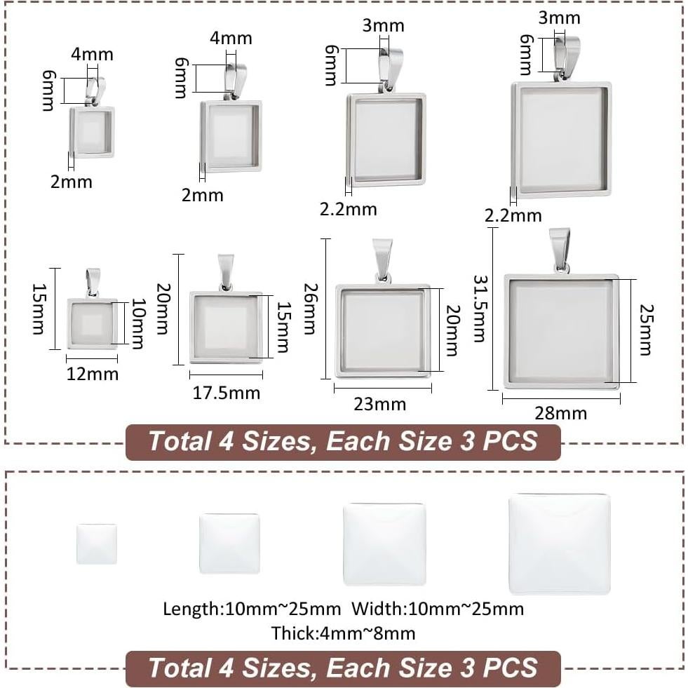 Kit de Joyería UNICRAFTALE 12 Conjuntos Cabochón Acero Inoxidable