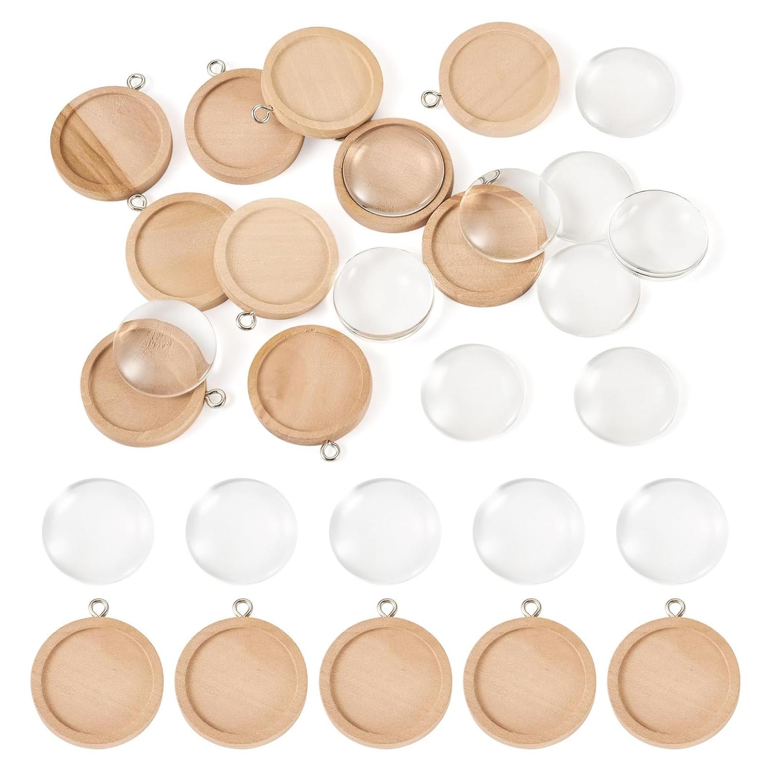 KISSITTY 10 Bandejas de Colgante Bezel de Madera y Cabochones de Vidrio