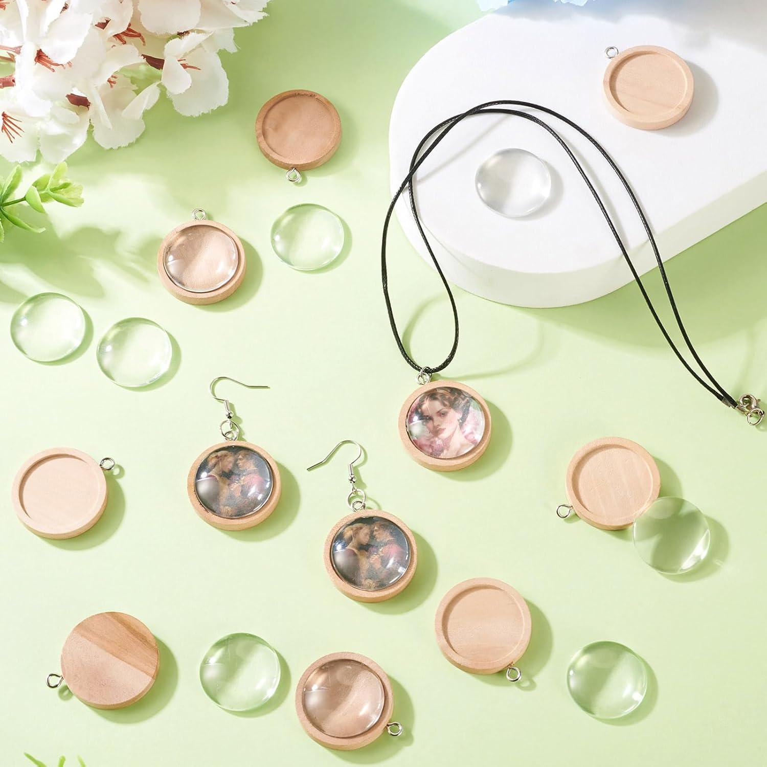 KISSITTY 10 Bandejas de Colgante Bezel de Madera y Cabochones de Vidrio