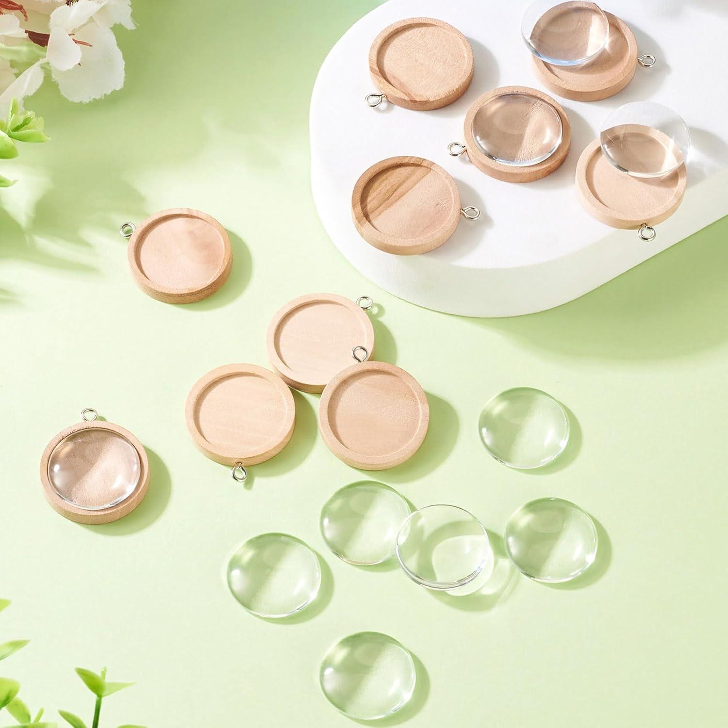 KISSITTY 10 Bandejas de Colgante Bezel de Madera y Cabochones de Vidrio