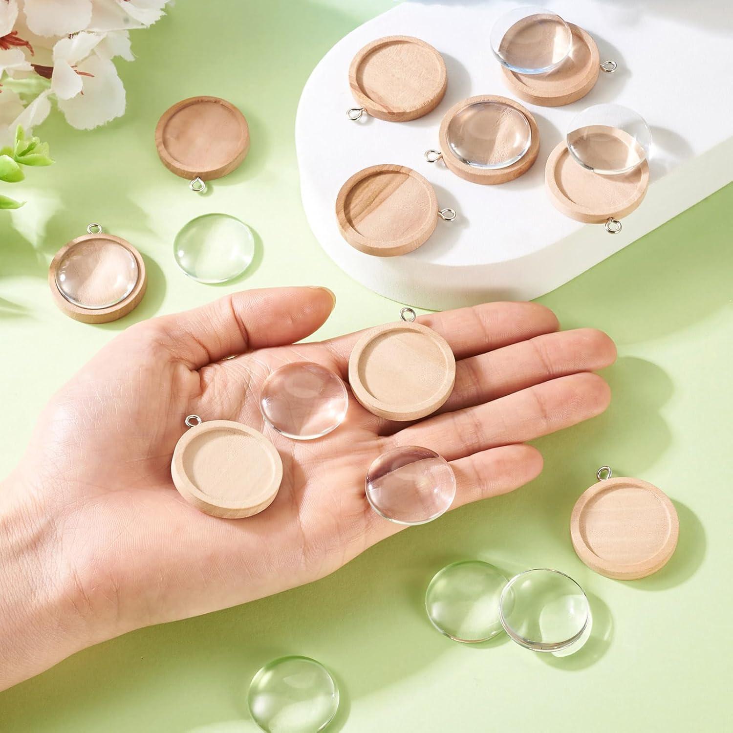 KISSITTY 10 Bandejas de Colgante Bezel de Madera y Cabochones de Vidrio