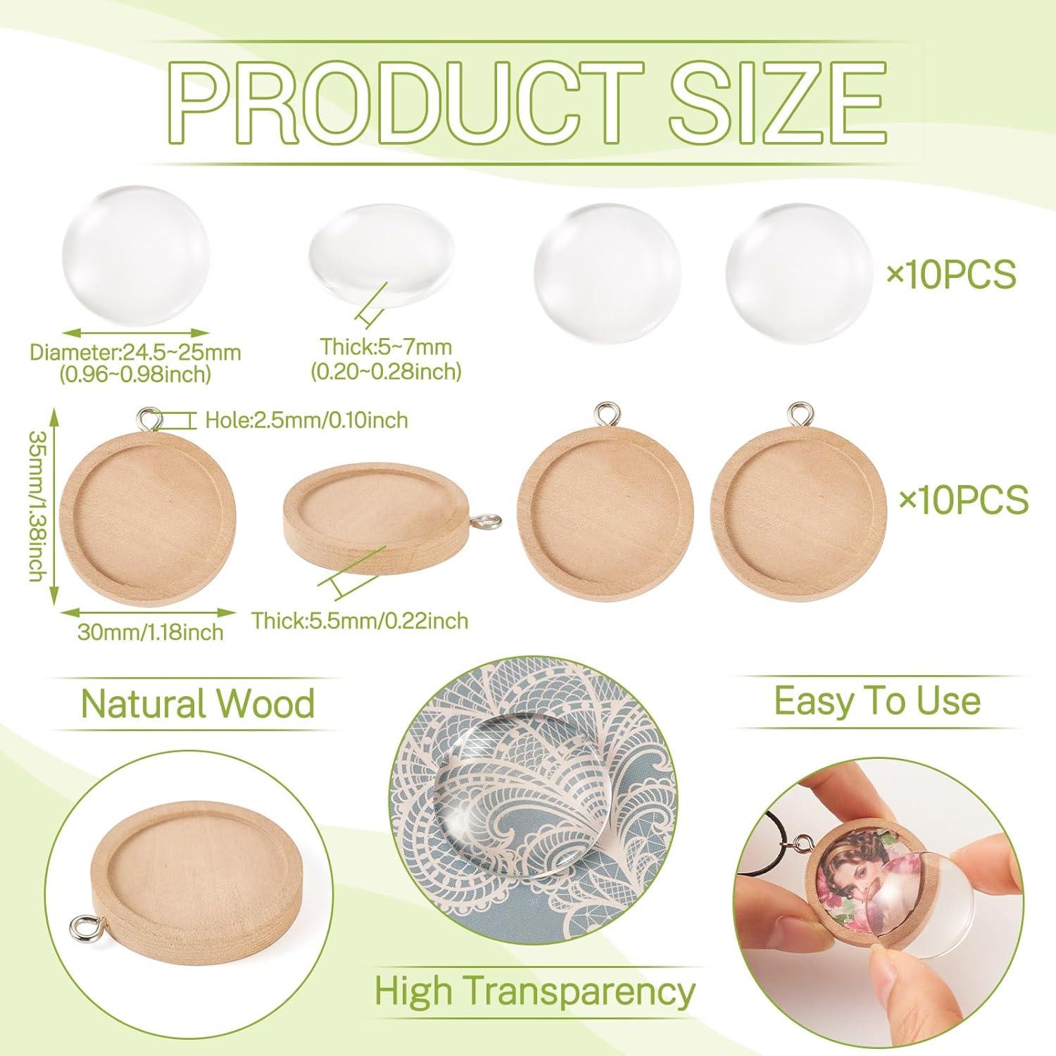 KISSITTY 10 Bandejas de Colgante Bezel de Madera y Cabochones de Vidrio