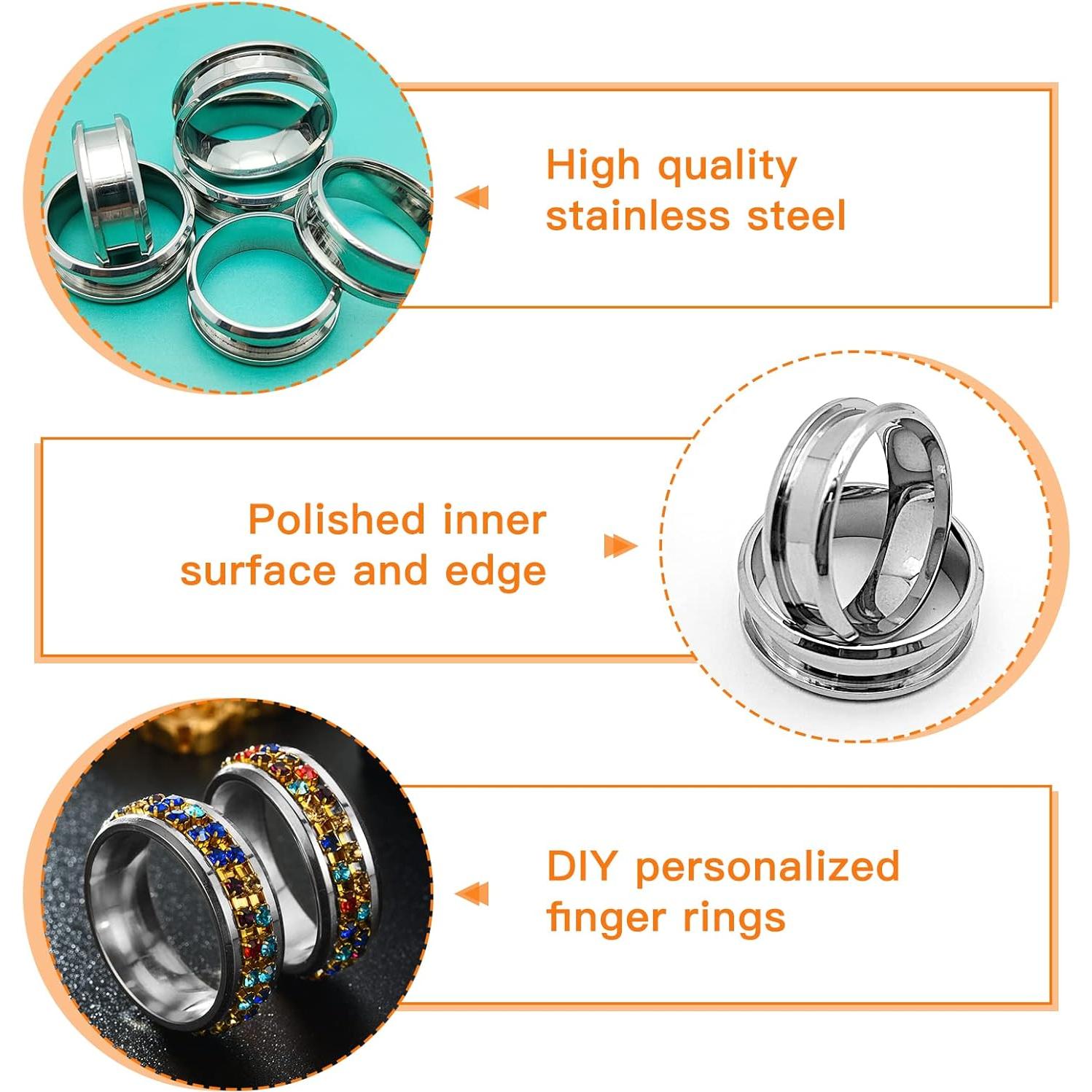 Anillos de Acero Inoxidable Oubaka 18pcs 6 Tamaños 8mm Ancho