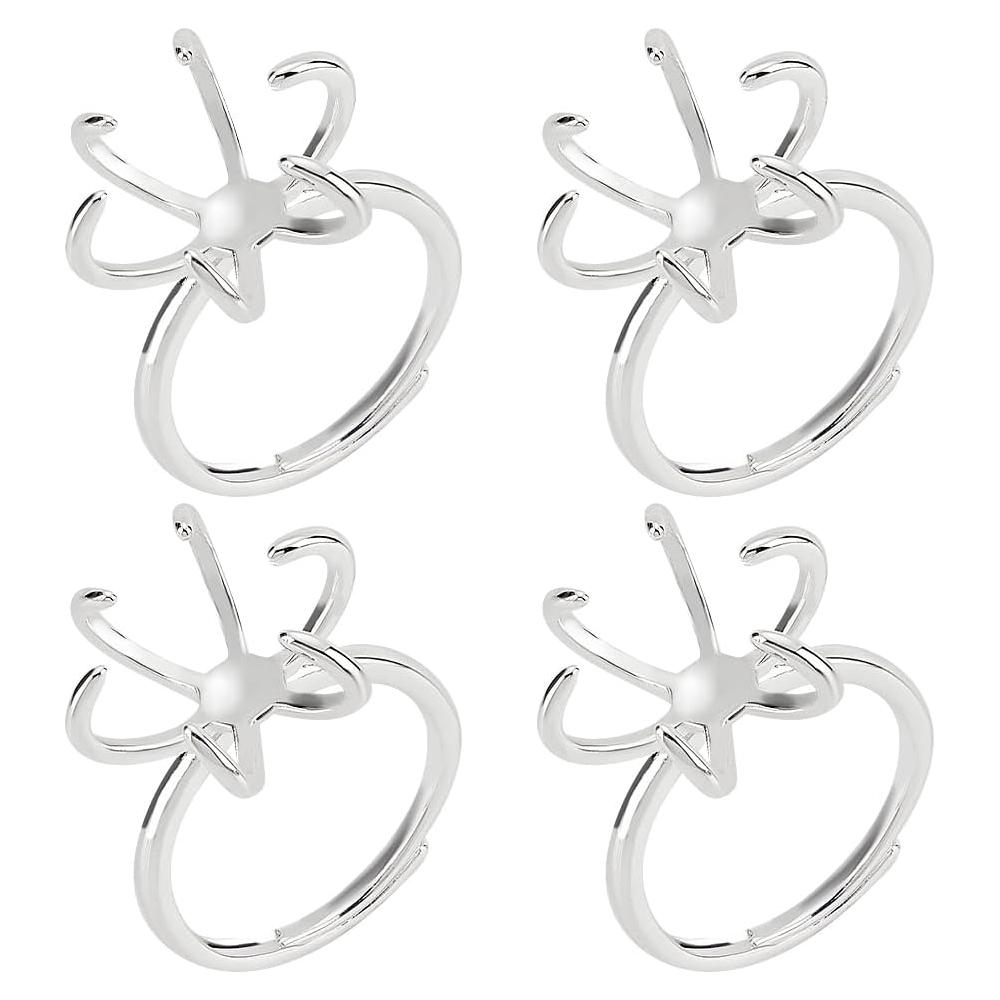 NBEADS 4 Piezas Anillo de Garra Ajustable 16.5mm Plata