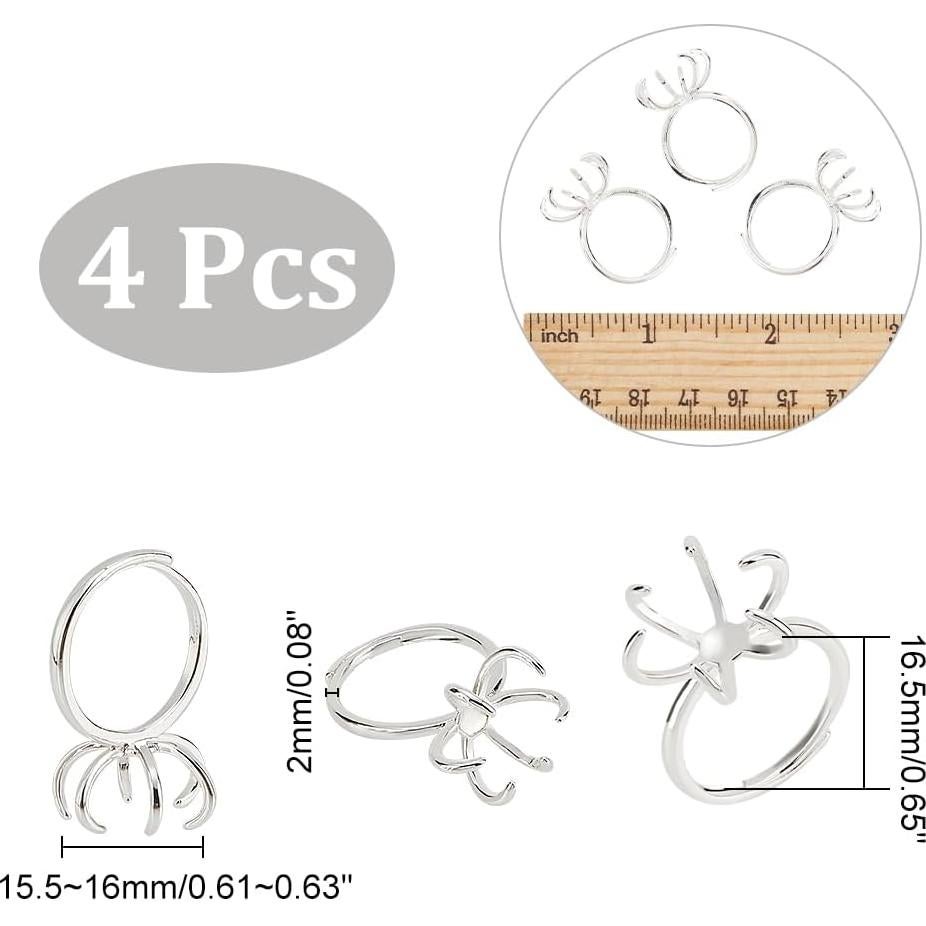 NBEADS 4 Piezas Anillo de Garra Ajustable 16.5mm Plata