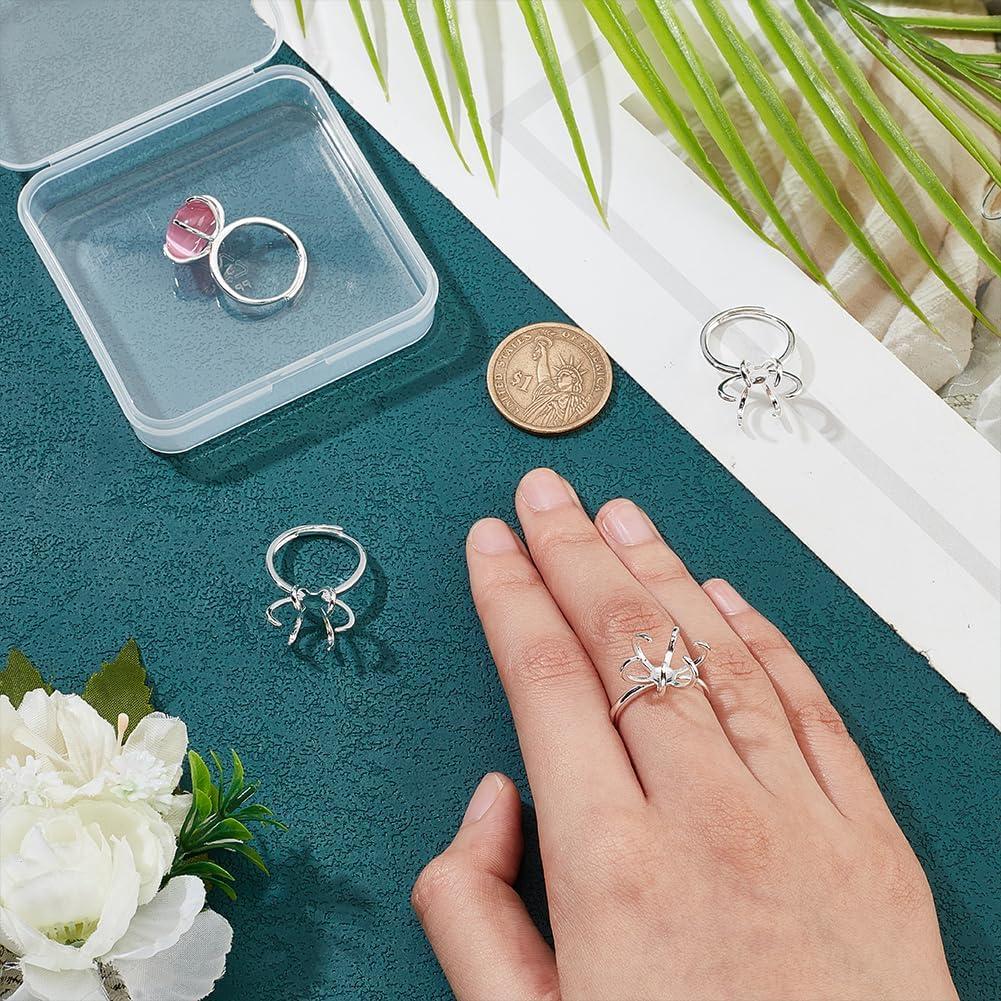 NBEADS 4 Piezas Anillo de Garra Ajustable 16.5mm Plata