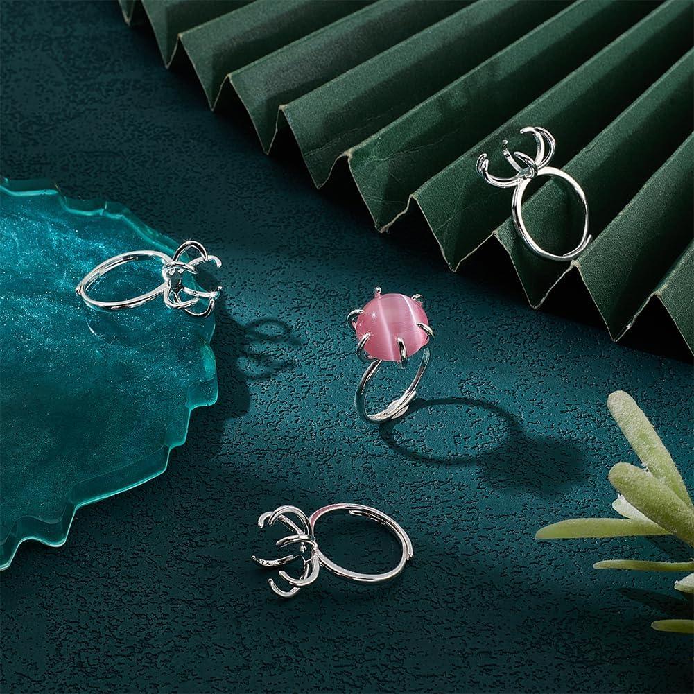 NBEADS 4 Piezas Anillo de Garra Ajustable 16.5mm Plata