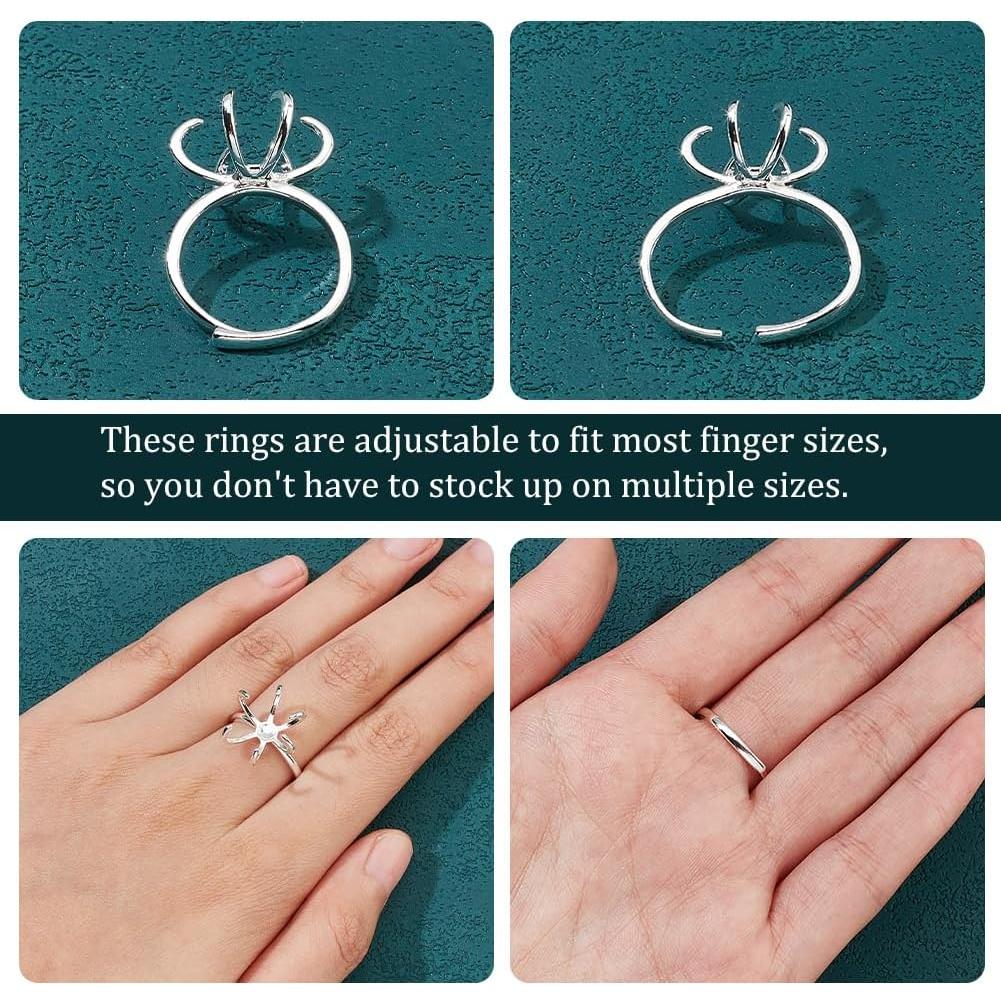 NBEADS 4 Piezas Anillo de Garra Ajustable 16.5mm Plata