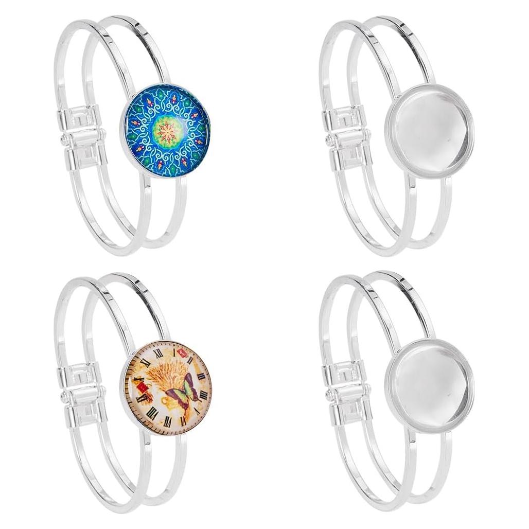 Pulsera Bezel Vacía Plata SUNNYCLUE 4Pcs 25mm Cabochones DIY