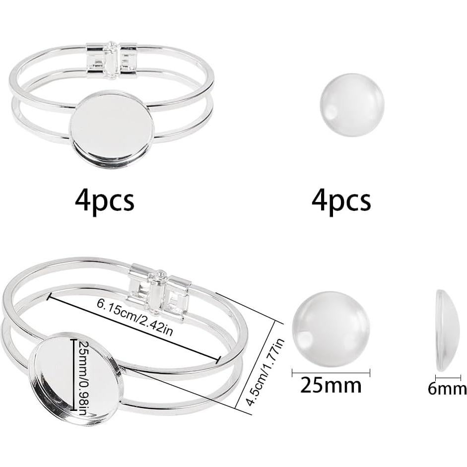 Pulsera Bezel Vacía Plata SUNNYCLUE 4Pcs 25mm Cabochones DIY
