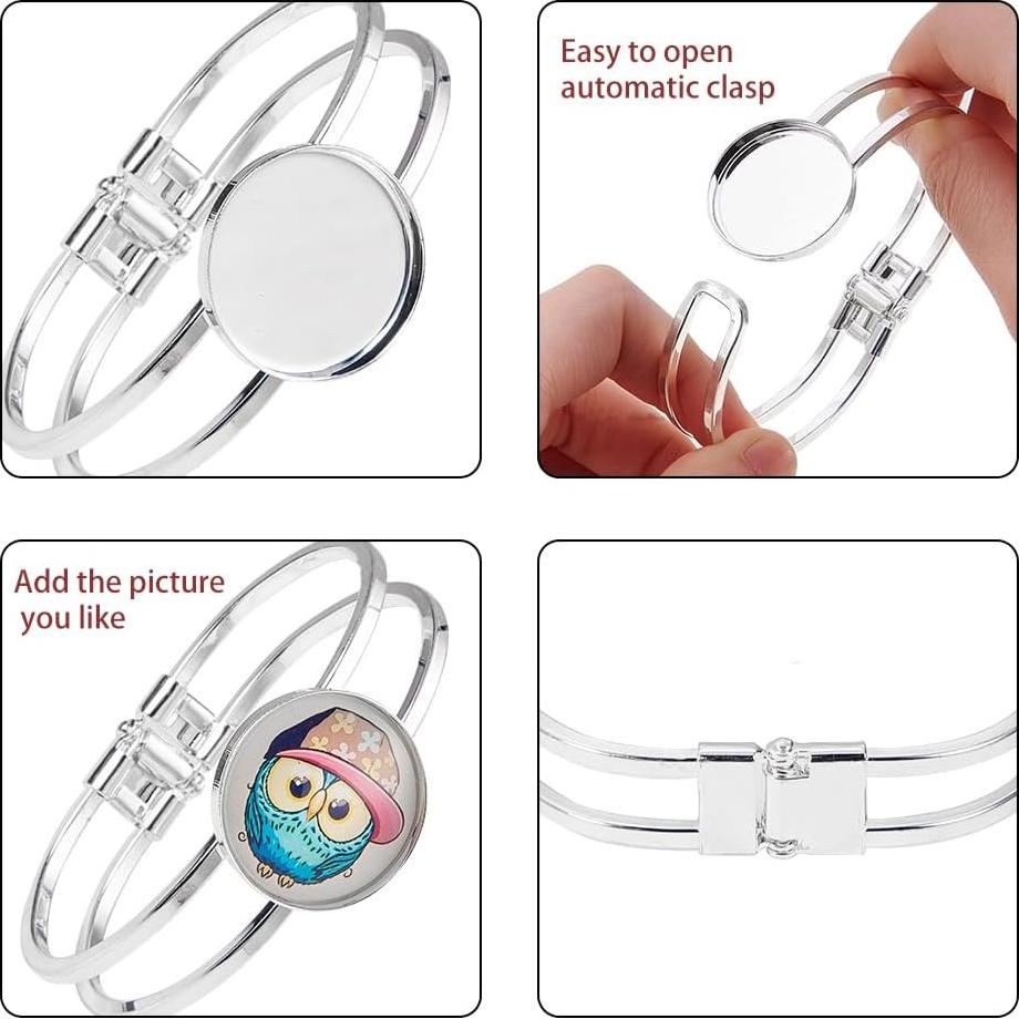 Pulsera Bezel Vacía Plata SUNNYCLUE 4Pcs 25mm Cabochones DIY