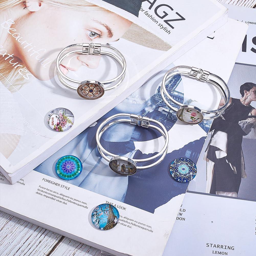 Pulsera Bezel Vacía Plata SUNNYCLUE 4Pcs 25mm Cabochones DIY