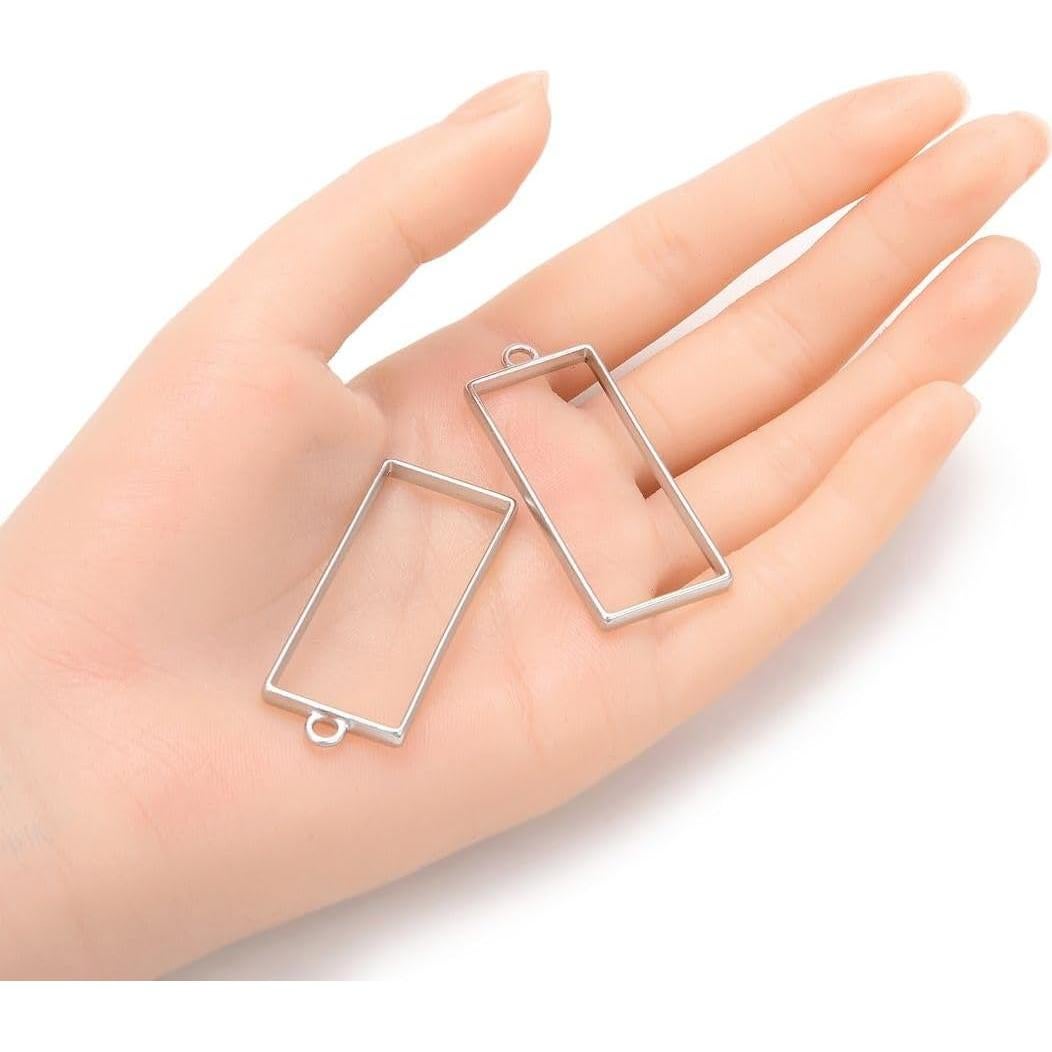 50 Piezas Marco Bezel Abierto Rectangular Plateado Adabele