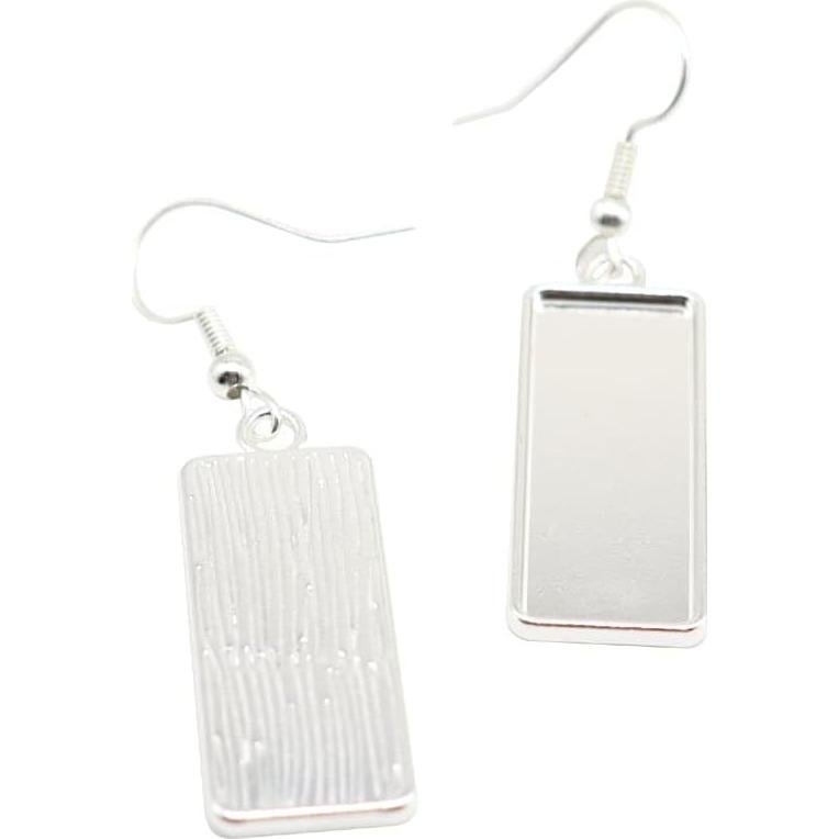 20 Pendientes de Cabochón Rectangular 10x25mm Plata SAUNUCHI