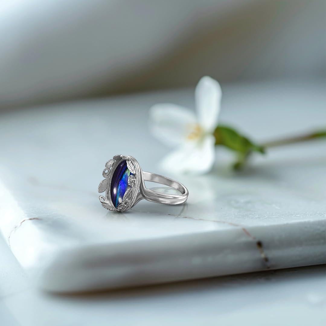 Anillo en Blanco 925 Plata Esterlina Ovalado 10x14mm Tamaño 6