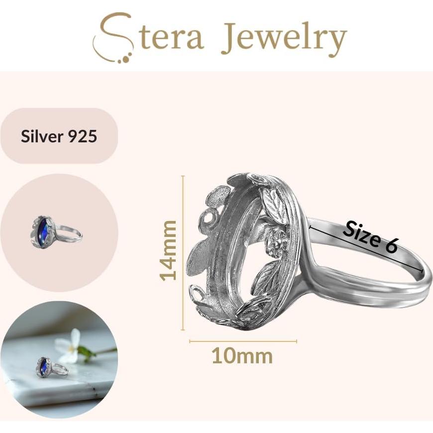 Anillo en Blanco 925 Plata Esterlina Ovalado 10x14mm Tamaño 6