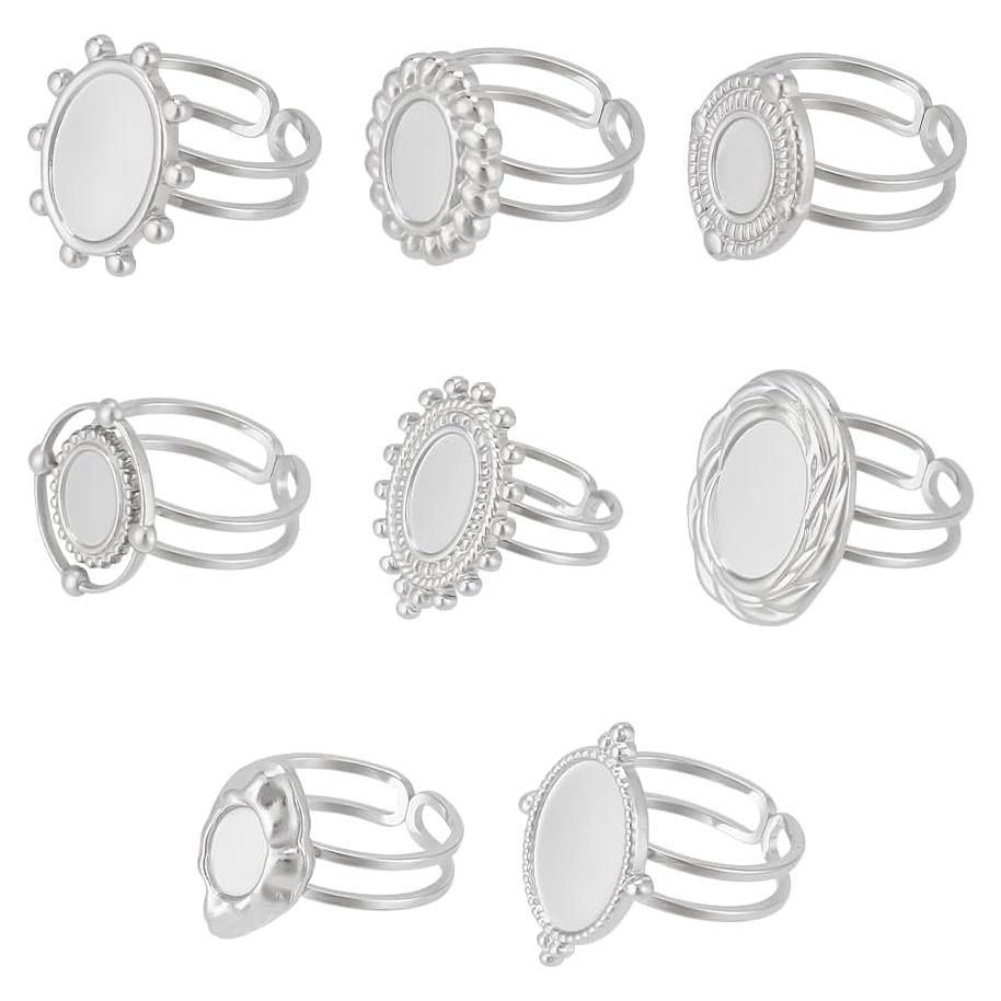 Bases de Anillo Ovaladas 8Pcs Acero Inoxidable UNICRAFTALE