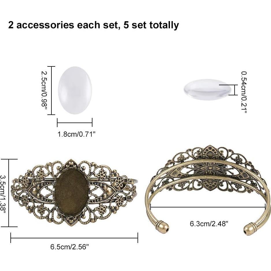 Pulsera Ajustable PH PandaHall con Bezel Ovalado 25x18mm