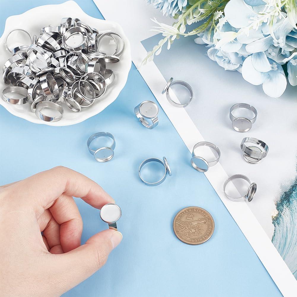 50 Bases de Anillo Ajustables UNICRAFTALE Acero Inoxidable 12mm