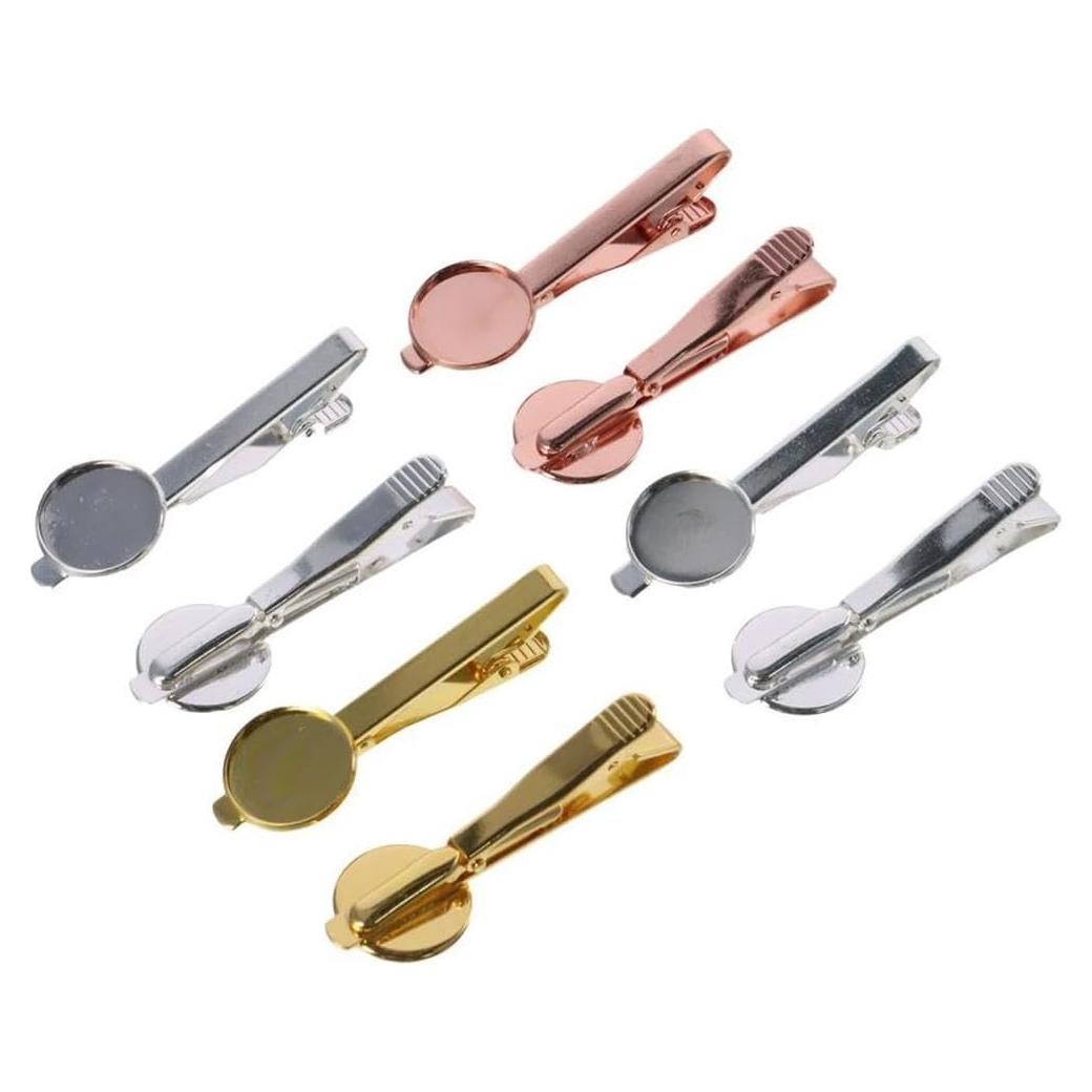 Set 8 Clips de Corbata Latón DIY 4 Colores Personalizables