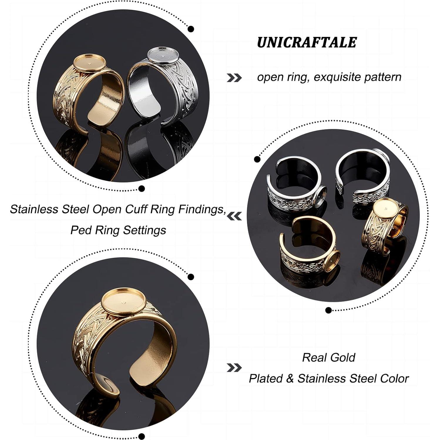 Anillos de Dedo Abiertos UNICRAFTALE 4Pcs Acero Inoxidable 8mm