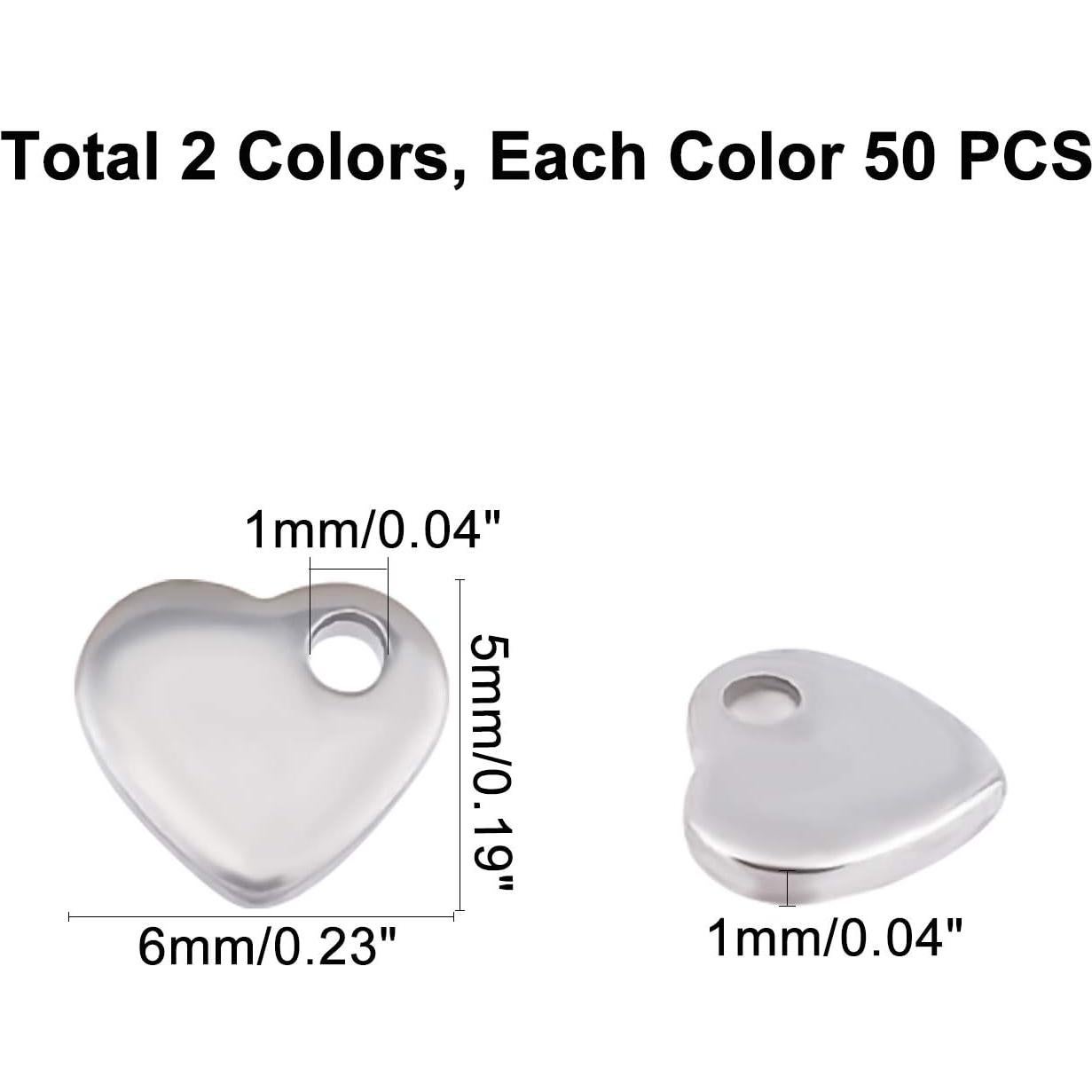 Colgantes de Corazón UNICRAFTALE 100pcs Acero Inoxidable 6mm