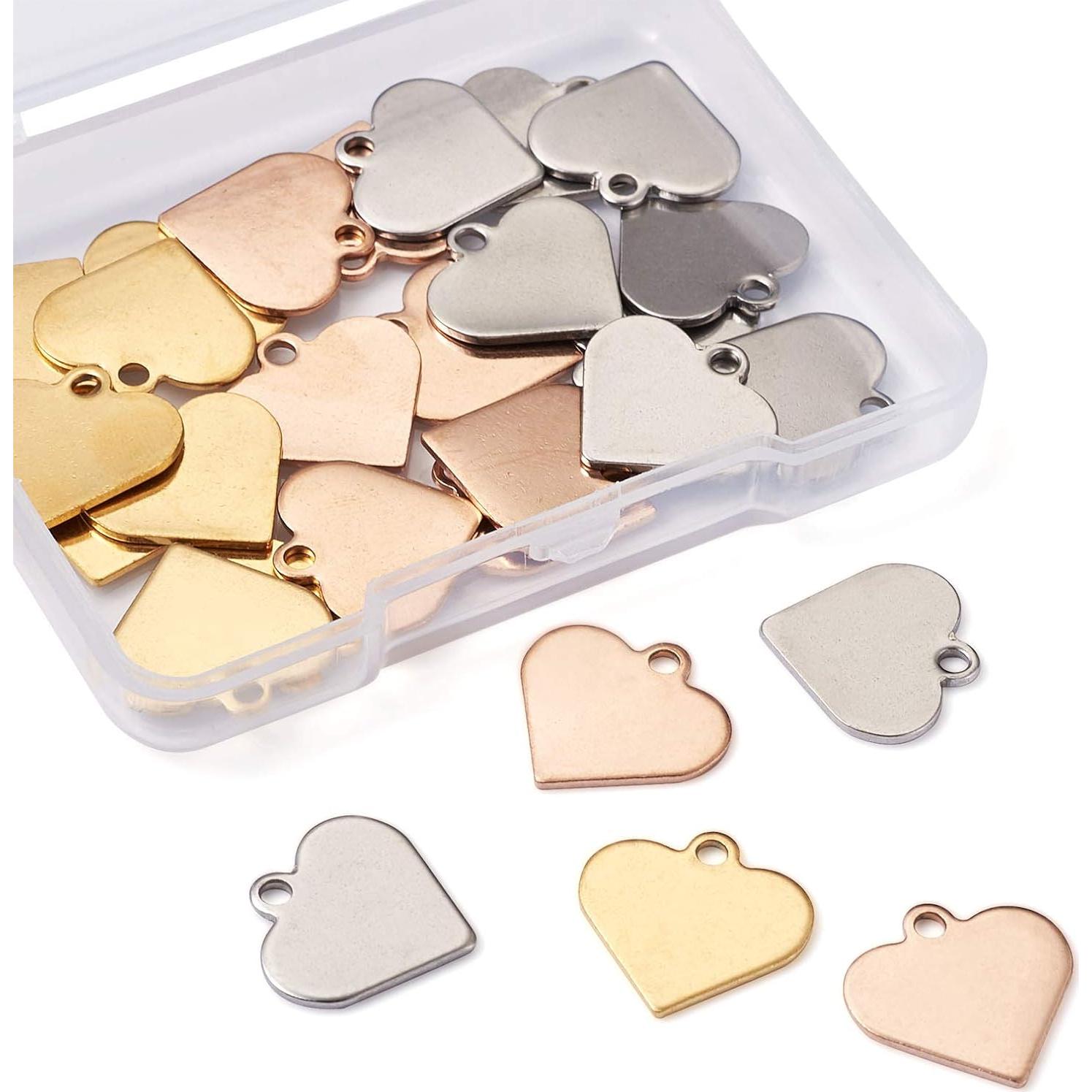 40 Encantos de Corazón Beadthoven Acero Inoxidable DIY 15.5mm