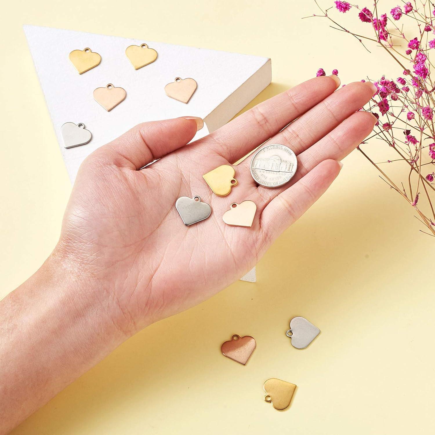 40 Encantos de Corazón Beadthoven Acero Inoxidable DIY 15.5mm