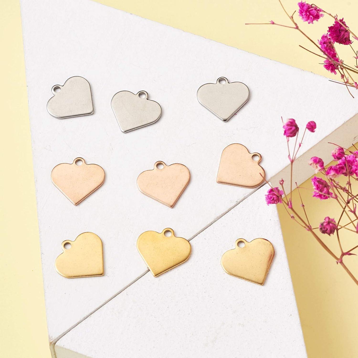 40 Encantos de Corazón Beadthoven Acero Inoxidable DIY 15.5mm