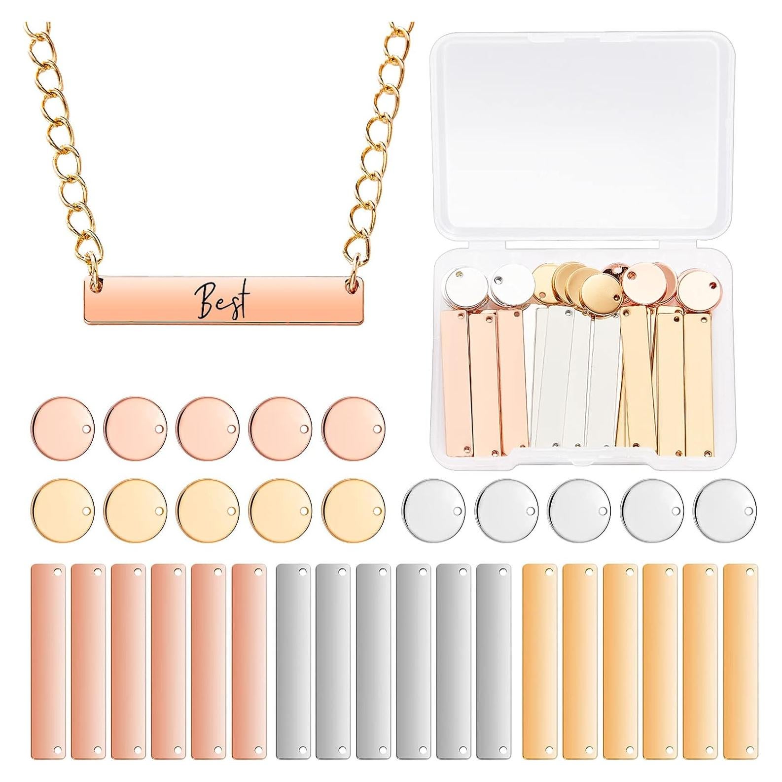 Hicarer 30 Etiquetas Metálicas en Blanco para Joyería 35x6mm