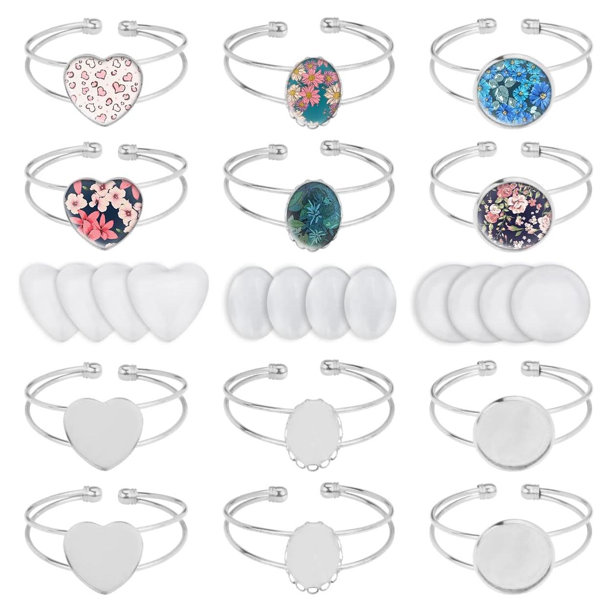 Set de Pulseras DIY Bisel Blanco 24PCS con Cabujón Vidrio