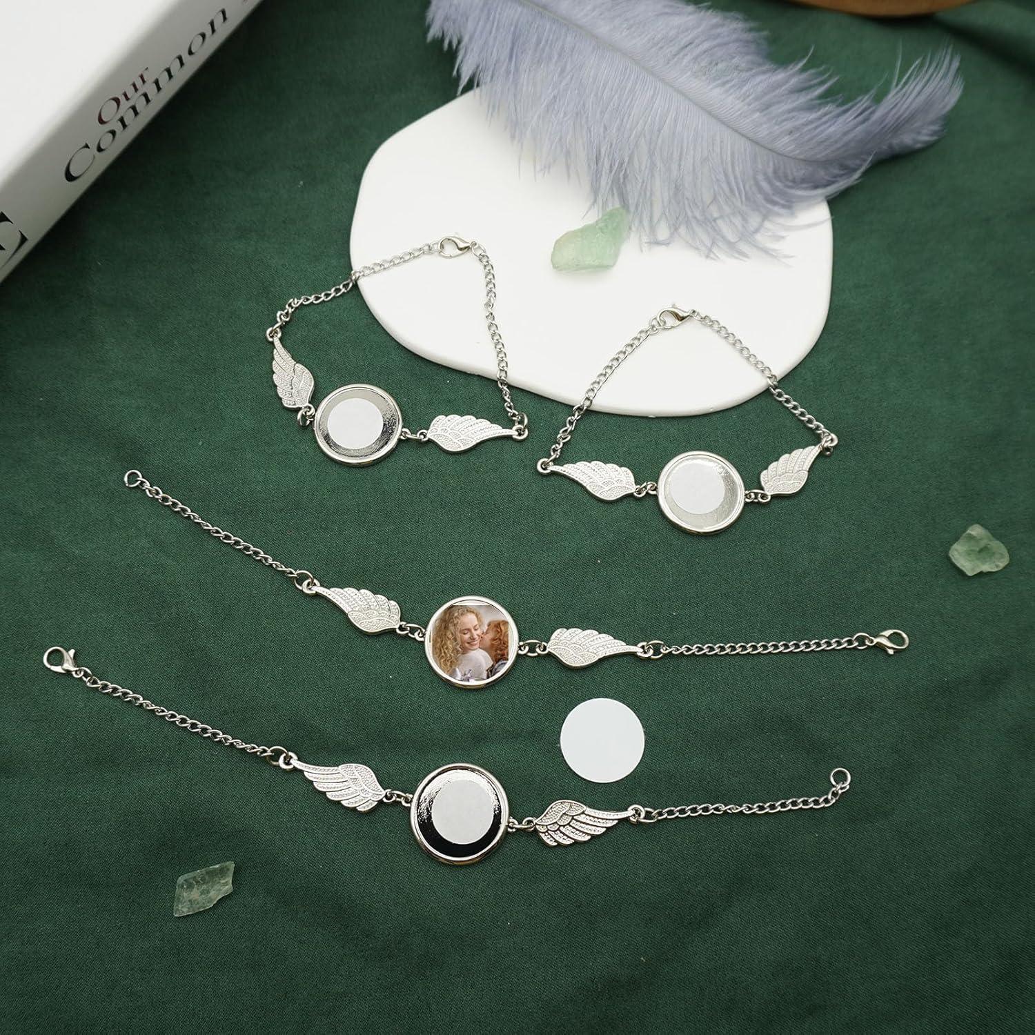 Paquete de 4 Pulseras Blancas con Alas de Ángel para Sublimación