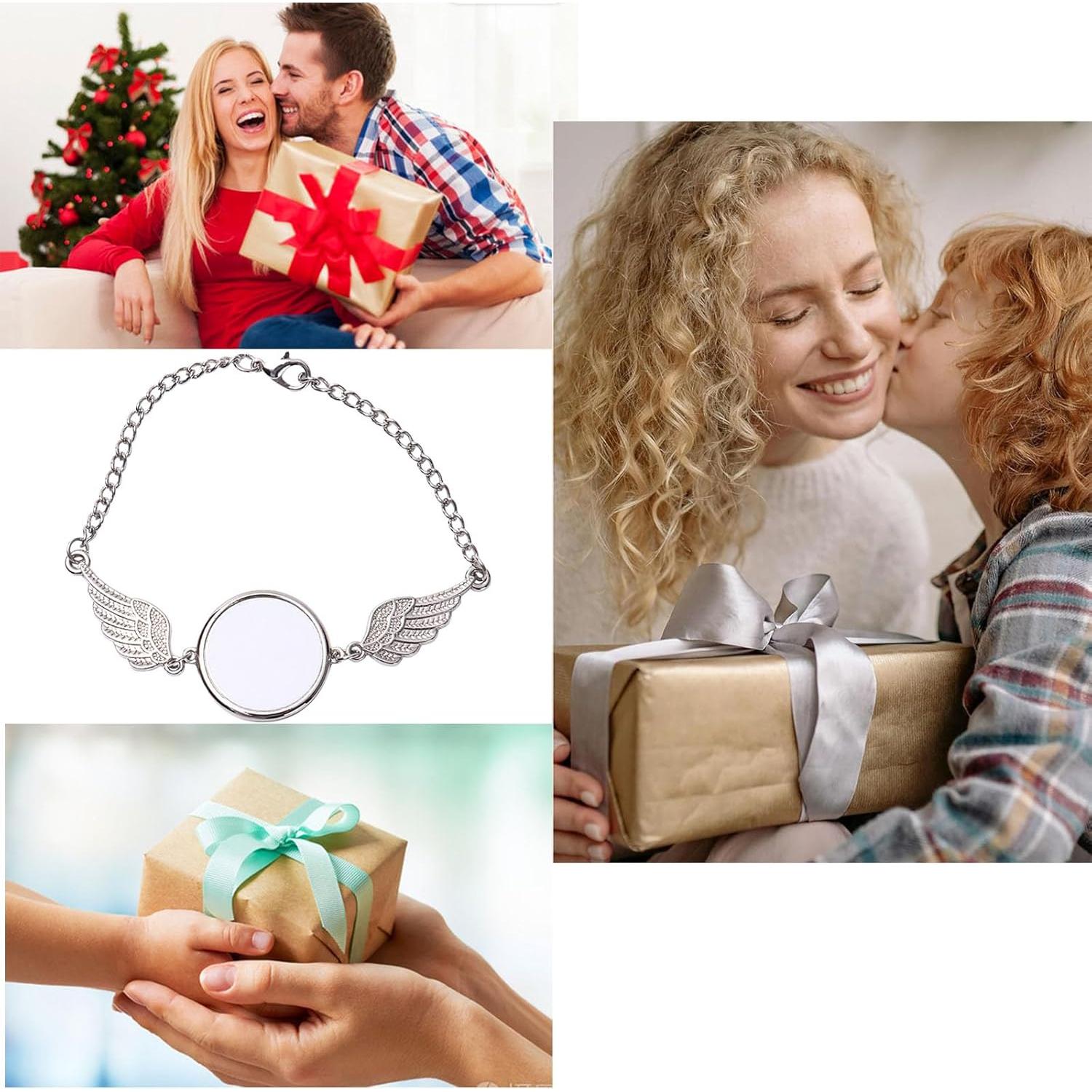 Paquete de 4 Pulseras Blancas con Alas de Ángel para Sublimación