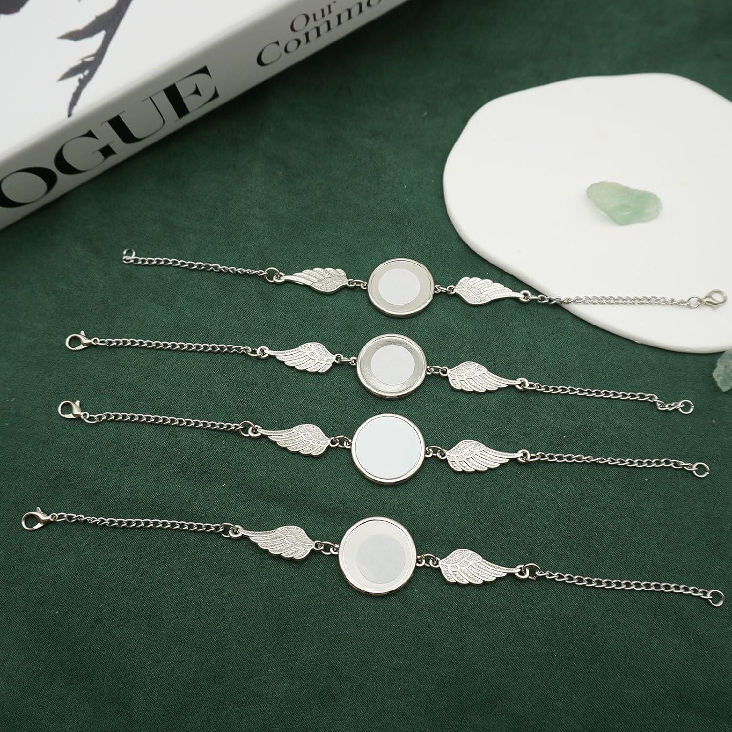 Paquete de 4 Pulseras Blancas con Alas de Ángel para Sublimación