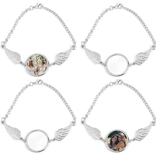 Paquete de 4 Pulseras Blancas con Alas de Ángel para Sublimación