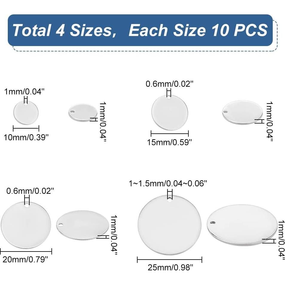 Etiquetas Planas Redondas PH PandaHall 40 pcs Acero Inoxidable 10-25mm
