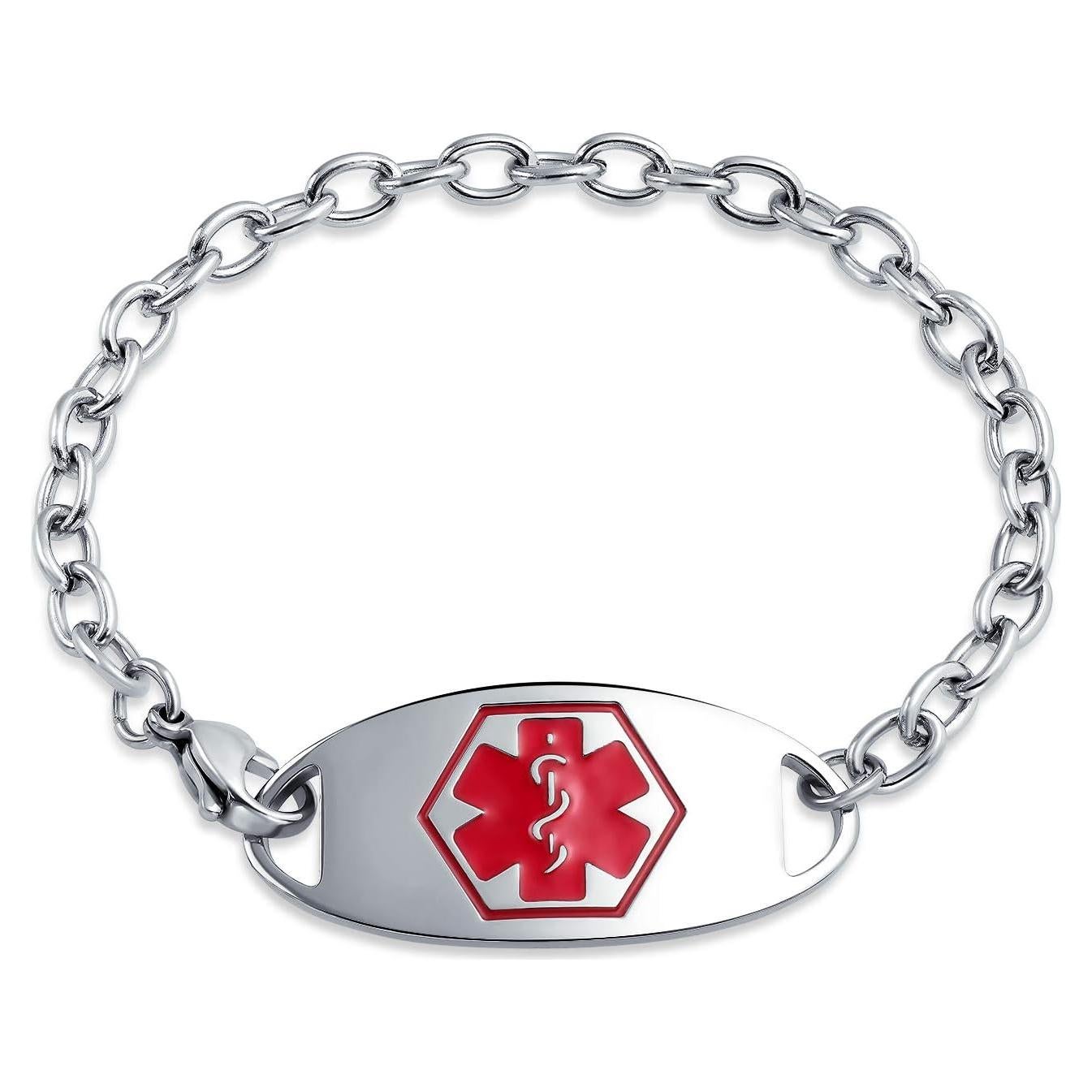 Pulsera Médica Personalizable Acero Inoxidable Bling 19.05 cm