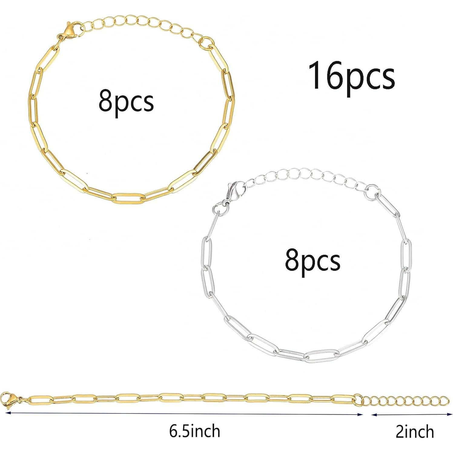 Paquete de 16 Pulseras de Encanto KEIAOUE Acero Inoxidable