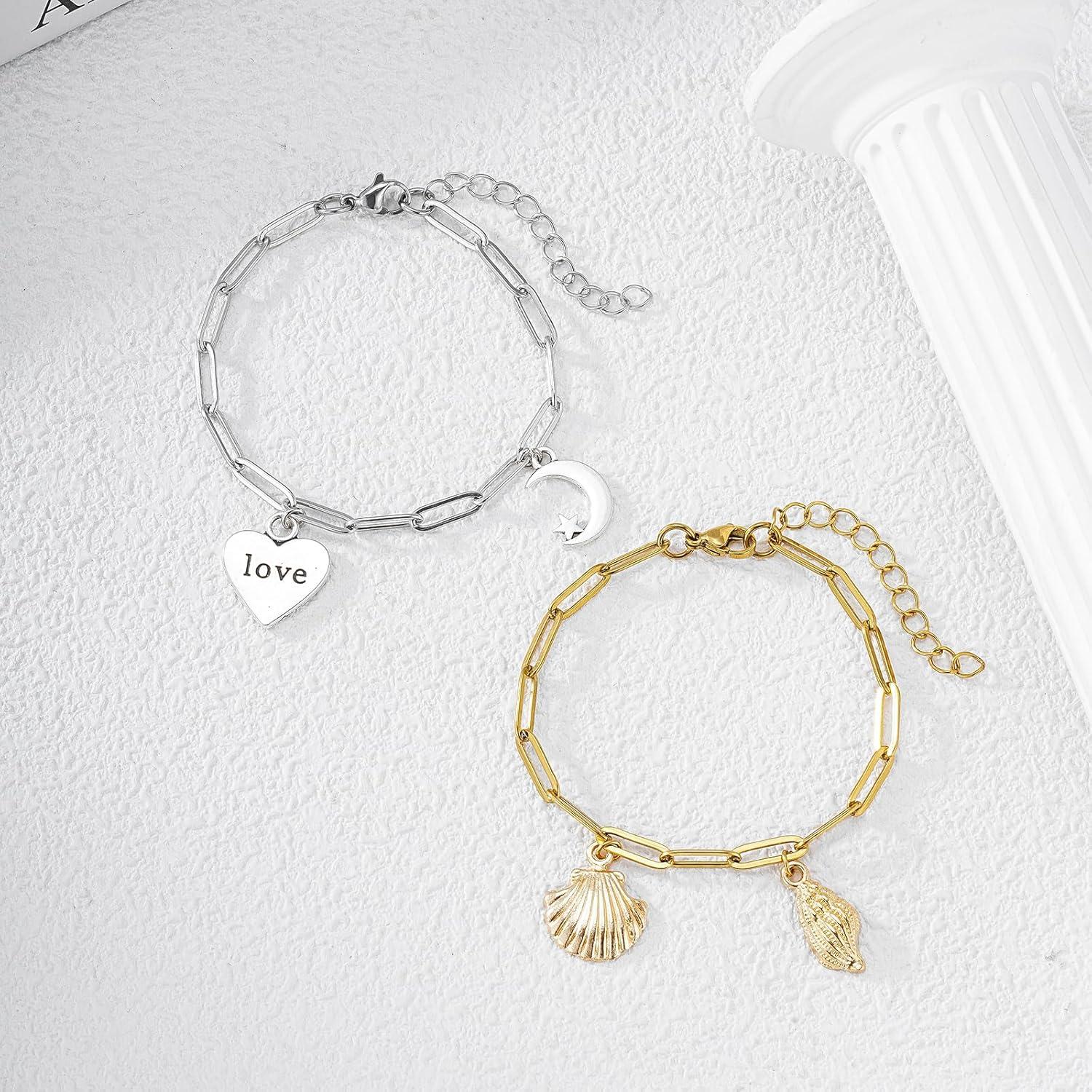 Paquete de 16 Pulseras de Encanto KEIAOUE Acero Inoxidable