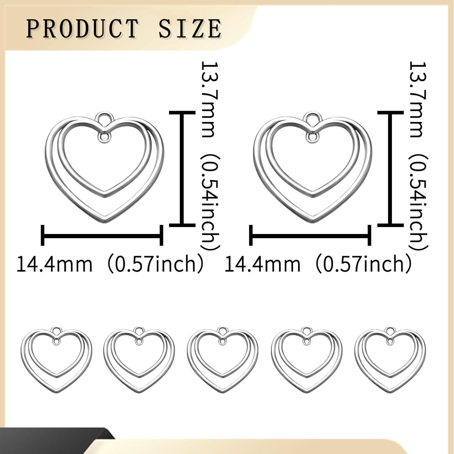 50 Piezas Colgantes Doble Corazón YionZian 25mm Plata Antigua