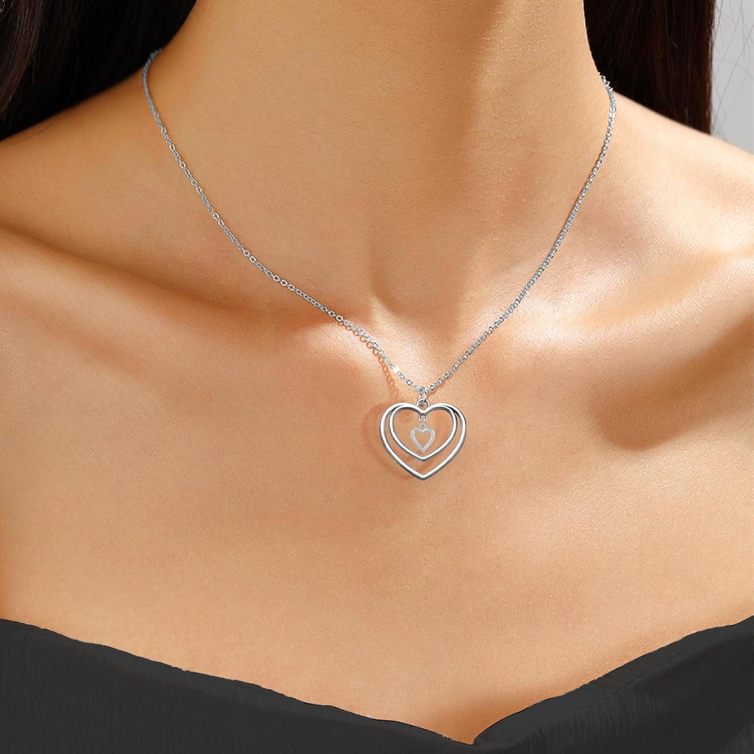 50 Piezas Colgantes Doble Corazón YionZian 25mm Plata Antigua