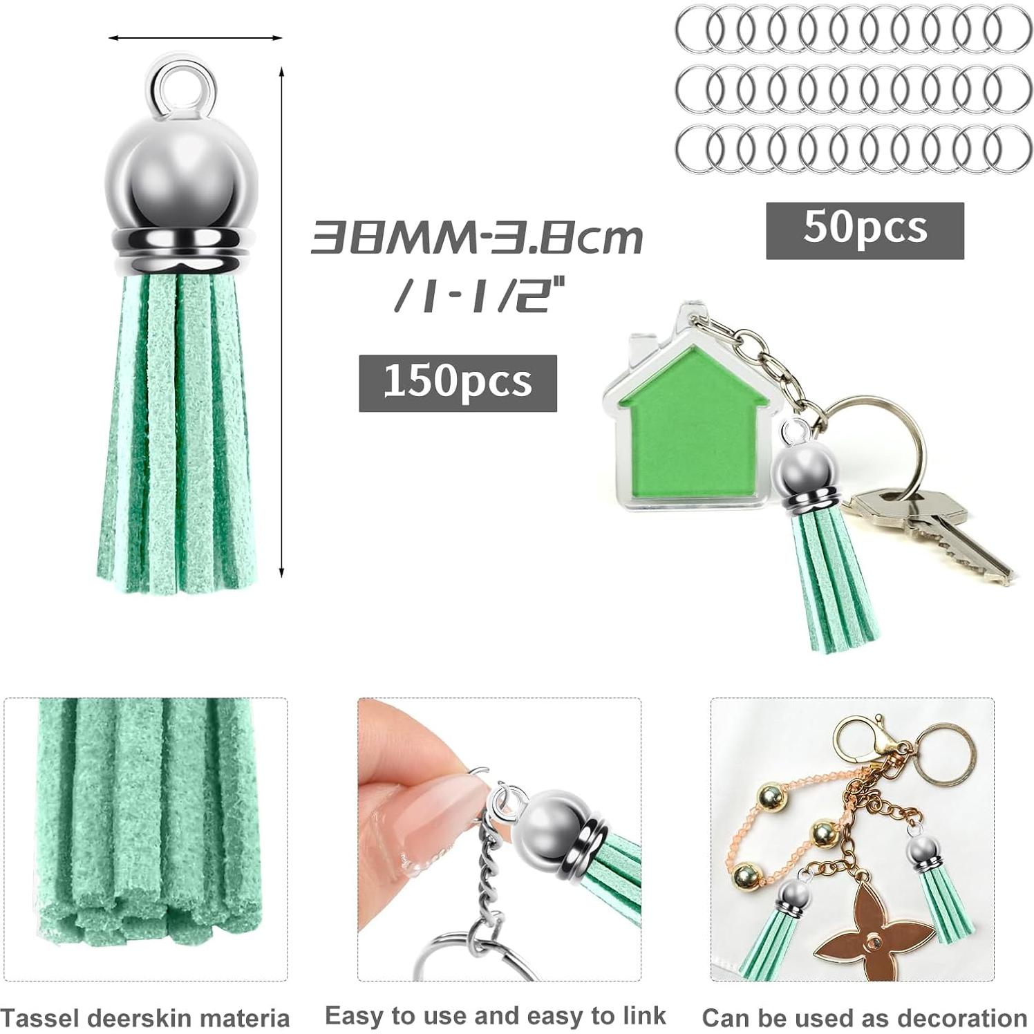 Borlas de Cuero Verde Aqua 150 Piezas 38mm con Anillas