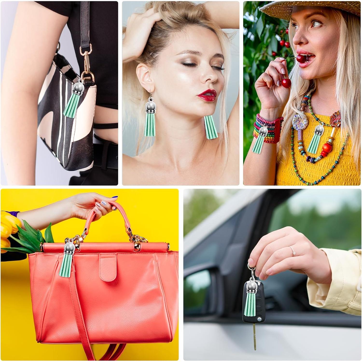 Borlas de Cuero Verde Aqua 150 Piezas 38mm con Anillas