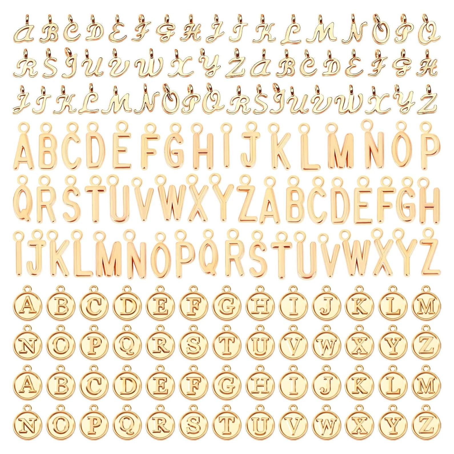 Encantos de Letras SANNIX 156Pcs Alfabeto A-Z Oro KC DIY