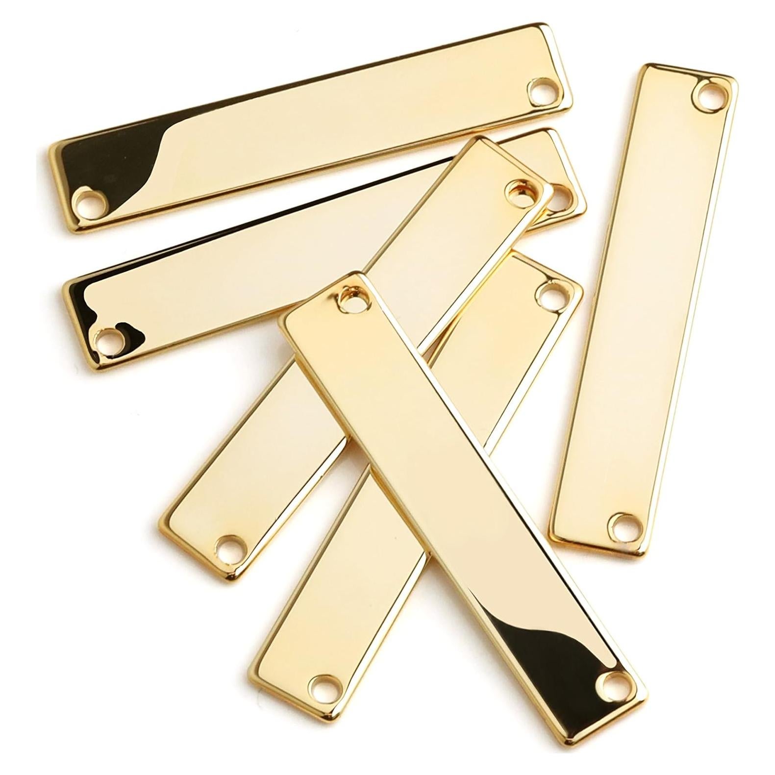 10 Piezas Placa de Nombre Horizontal Metal Oro 16K 34.3x7mm